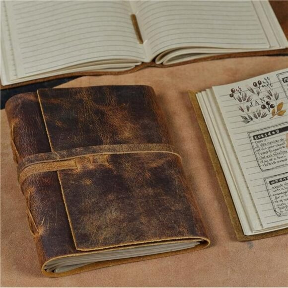 Leather Journal Notebook Genuine Leather Writing Notebook Lined Paper Travel Dia - Picture 6 of 7